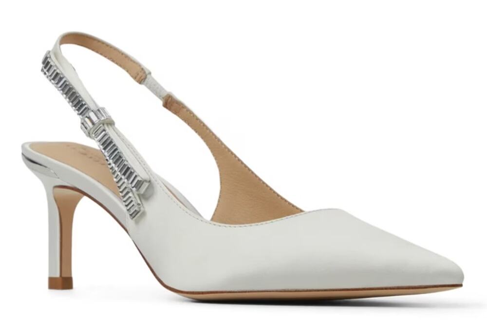 Ted Baker Womens Janie Heeled Pumps US 8.5 EU 39 White Silver Metal Accents EUC